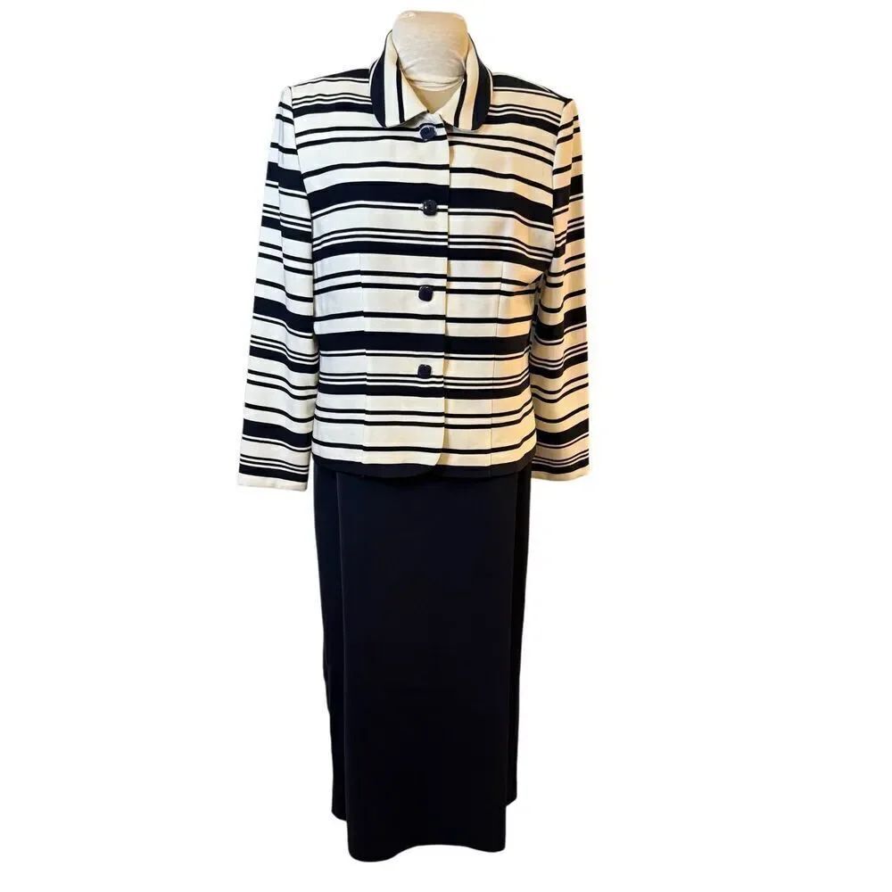 Jessica Howard Two Piece Dress & Blazer Set Sz. 16 Blue & White Midi
